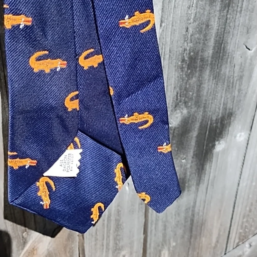 Navy & Orange Alligator Tie - Picture 7 of 10